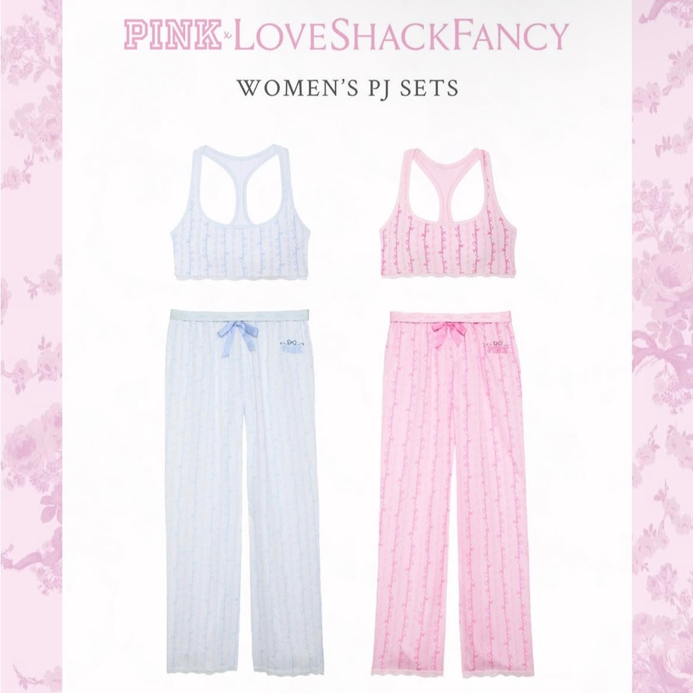 LOVESHACKFANCY X PINK Silky Sleep Pants in Logo Mania Pink 💤